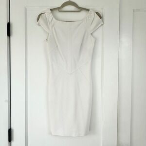Diane von Furstenberg White Helen Ponte Sheath Dress Cap‎ Sleeve Fitted Career 0